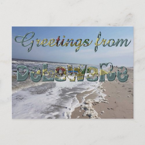 Greetings from Delaware State Flag Hearts USA Postcard