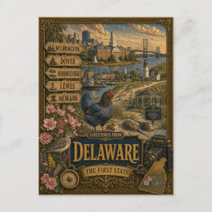 Greetings From Delaware Vintage Retro Art Postcard