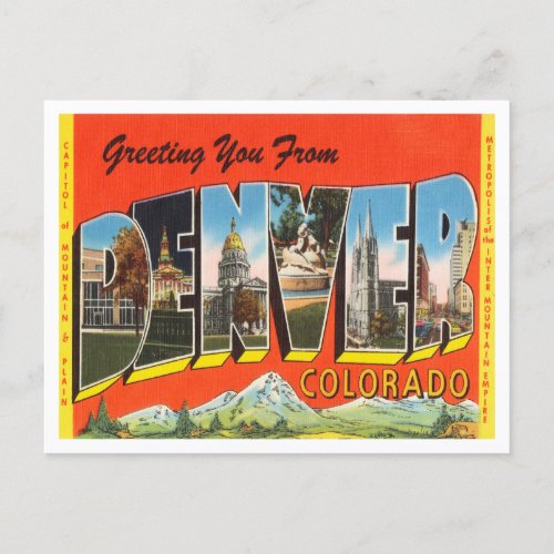 Greetings from Denver Colorado Vintage Travel Postcard