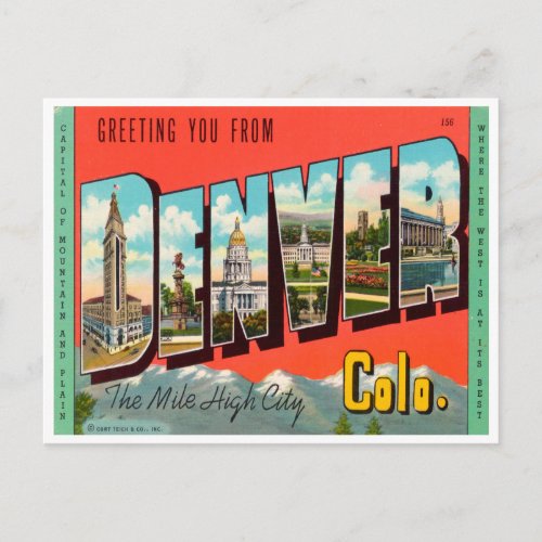 Greetings from Denver The Mile High City Colorado Postcard