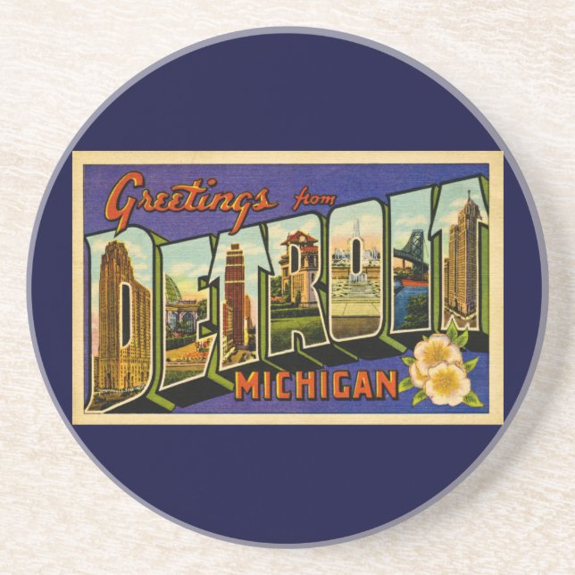 Greetings from Detroit Michigan Classic! Drink Coaster (Front)