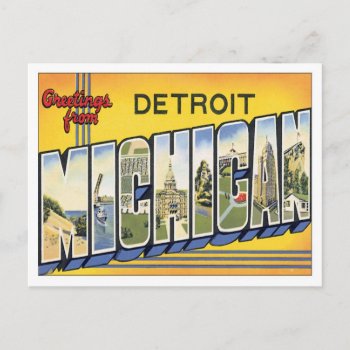 Greetings From Detroit Michigan Postcard by Trendshop at Zazzle