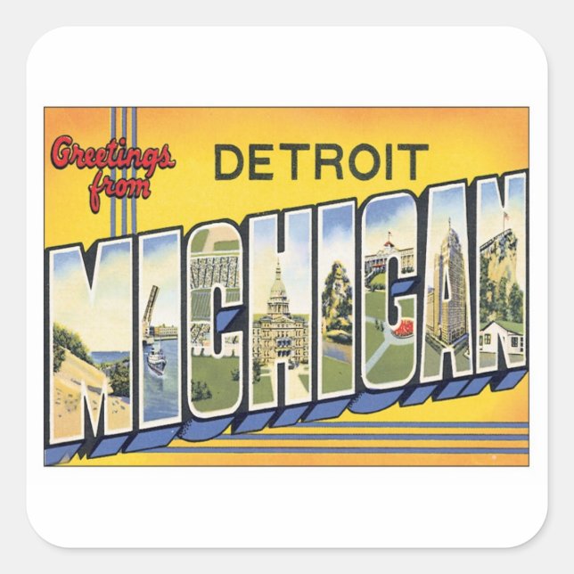 Greetings From Detroit Michigan Square Sticker (Front)