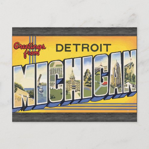 Greetings From Detroit Michigan Vintage Postcard