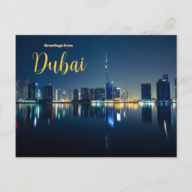 Greetings from Dubai City Postcard Scenic Skyline (Front)