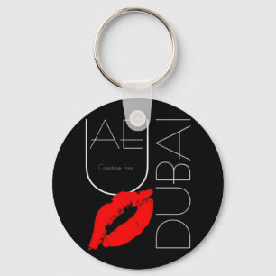 Greetings from Dubai UAE Red Lipstick Kiss Keychain