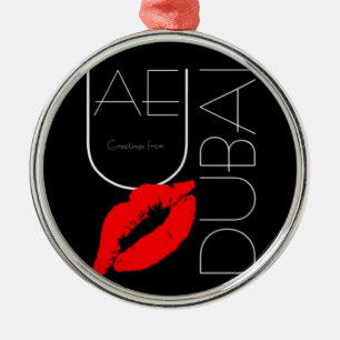 Greetings from Dubai UAE Red Lipstick Kiss Metal Ornament