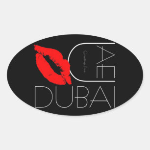 Greetings from Dubai UAE Red Lipstick Kiss Oval Sticker