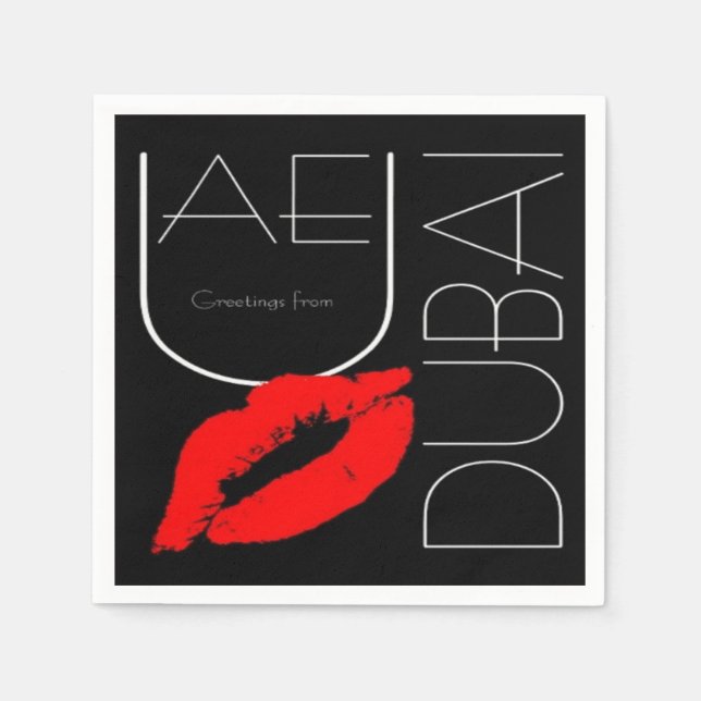 Greetings from Dubai UAE Red Lipstick Kiss Paper Napkins (Front)