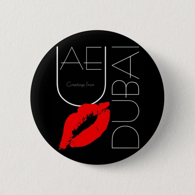Greetings from Dubai UAE Red Lipstick Kiss Pinback Button (Front)