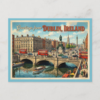 Greetings from Dublin Ireland Vintage Style  Postcard