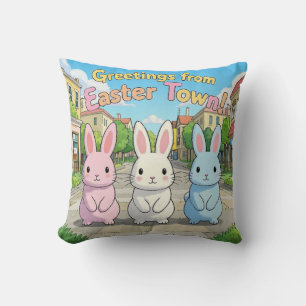 Greetings from Easter Town Celebration  Throw Pillow