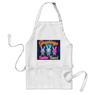 Greetings from Easter Town Colorful Bunnies Adult Apron