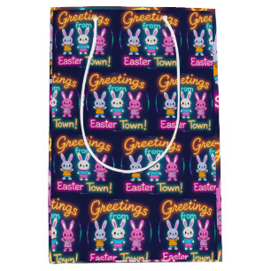 Greetings from Easter Town Colorful Bunnies Medium Gift Bag