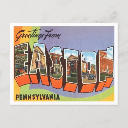 Greetings from Easton Pennsylvania Vintage Travel Postcard