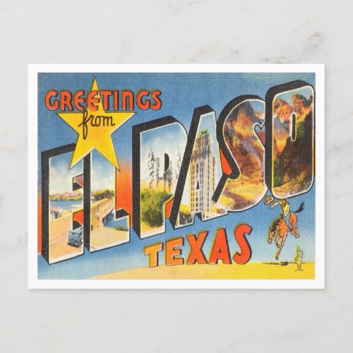 Greetings from El Paso Texas Vintage Travel Postcard