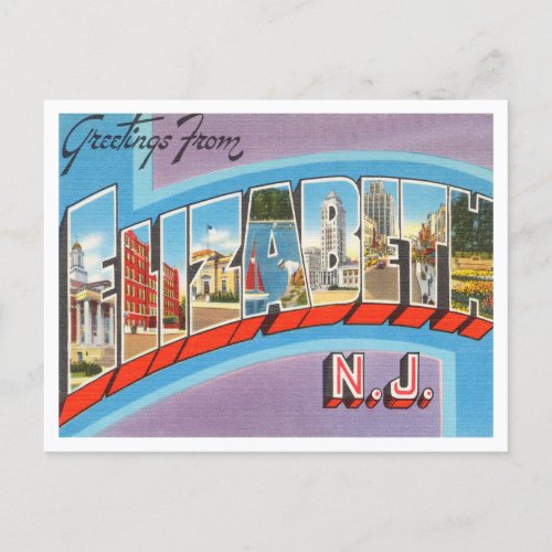Greetings from Elizabeth New Jersey Travel Postcard