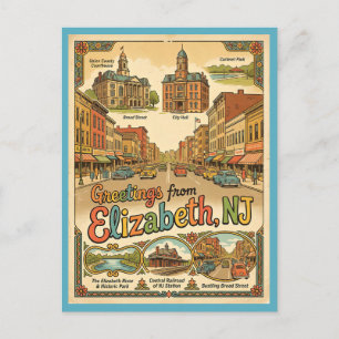 Greetings From Elizabeth New Jersey Vintage Style Postcard