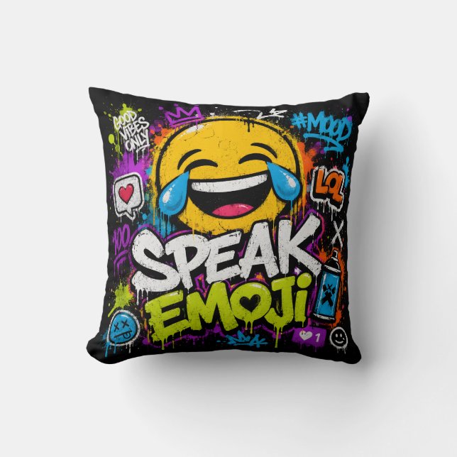 Greetings from Emoji Land Throw Pillow (Front)