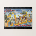 Greetings From Fargo North Dakota_vintage Travel Jigsaw Puzzle at Zazzle