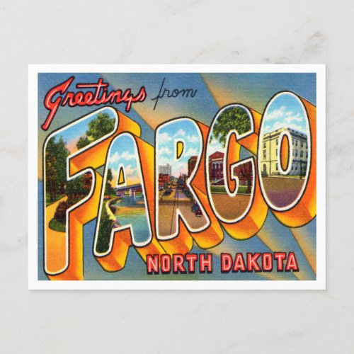 Greetings from Fargo North Dakota Vintage Travel Postcard