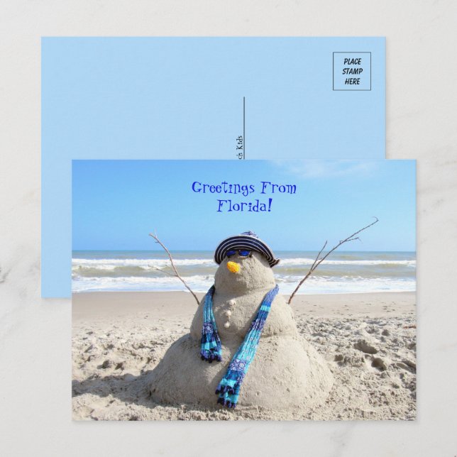 Greetings From Florida Beach Snowman  Postcard (Front/Back)