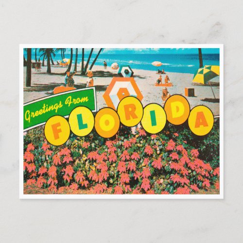Greetings from Florida Beach Vintage Travel Postcard