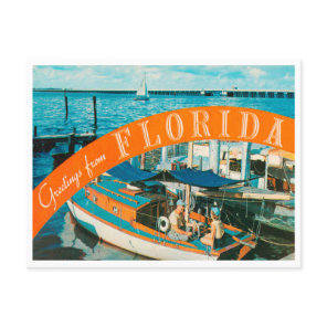 Greetings from Florida Boat Vintage Travel Postcard