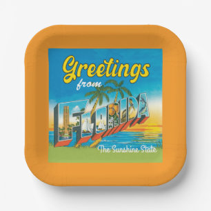 Greetings from Florida colorful vintage Paper Plates