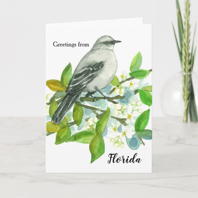 Greetings from Florida Mockingbird Blank Card (Front)