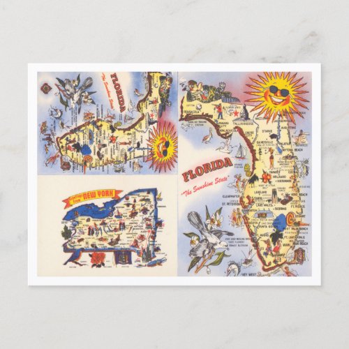 Greetings from Florida New York Map Travel Postcard