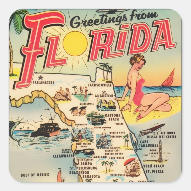 Greetings From Florida Square Sticker (Front)