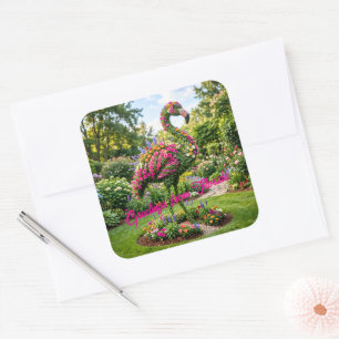 Greetings from Florida Tropical Flamingo Topiary Square Sticker
