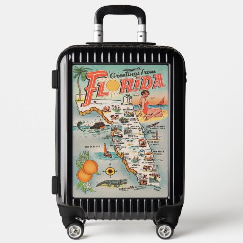 Greetings from Florida vintage map of Florida Luggage