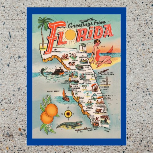 Greetings from Florida vintage map of Florida Outdoor Rug