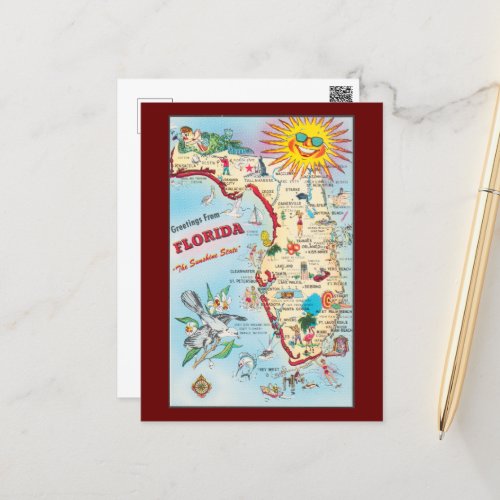 Greetings from Florida vintage map Postcard