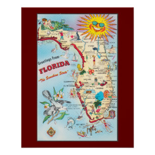 Greetings from Florida, vintage map, Poster
