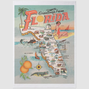 Greetings from Florida vintage map Tissue Paper