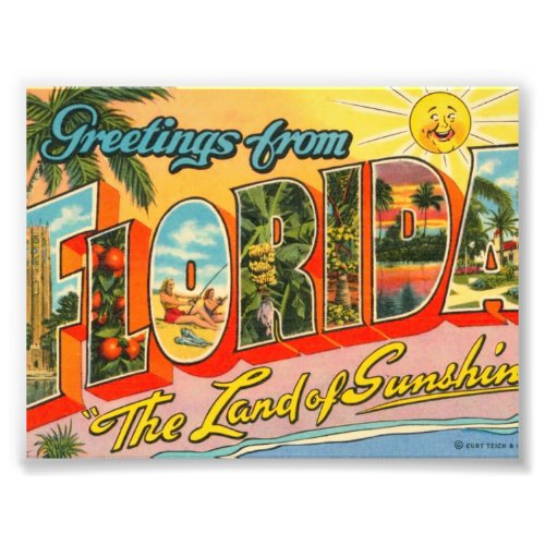 Greetings From Florida Vintage Postcard Photo Print