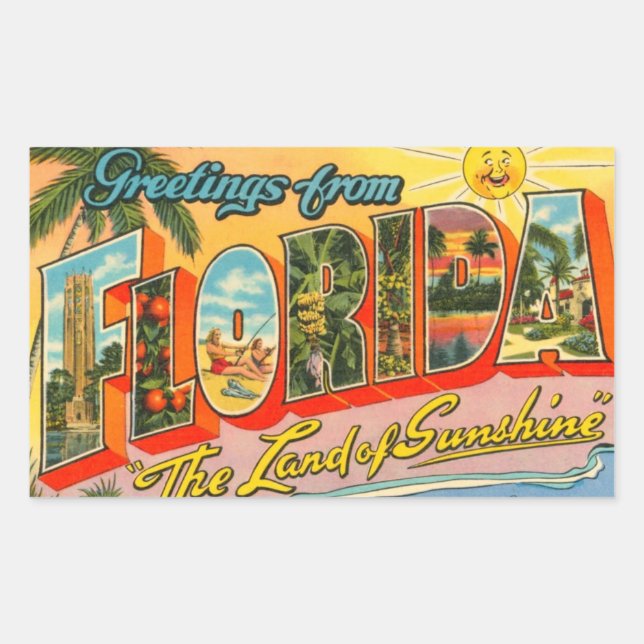 Greetings From Florida Vintage Postcard Rectangular Sticker (Front)