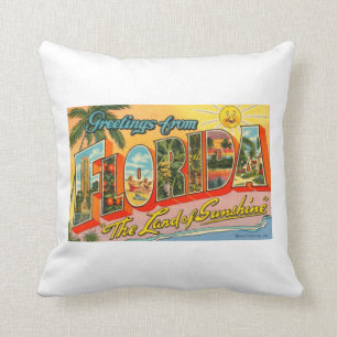Greetings From Florida Vintage Postcard Throw Pillow