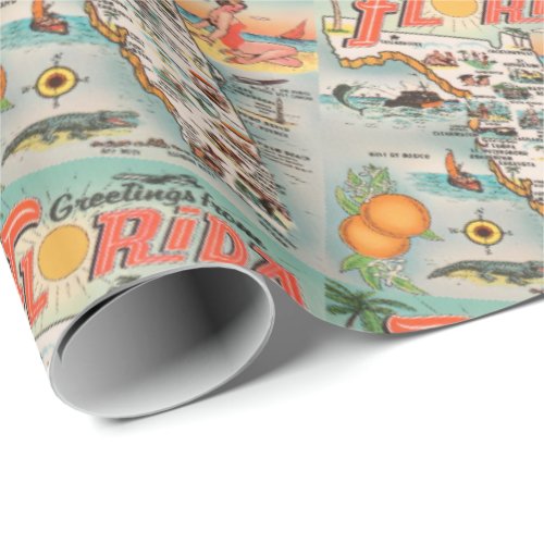 Greetings from Florida vintage tourist map Wrapping Paper