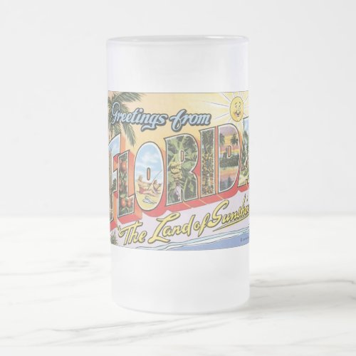 Greetings from Florida _ Vintage Travel Frosted Glass Beer Mug