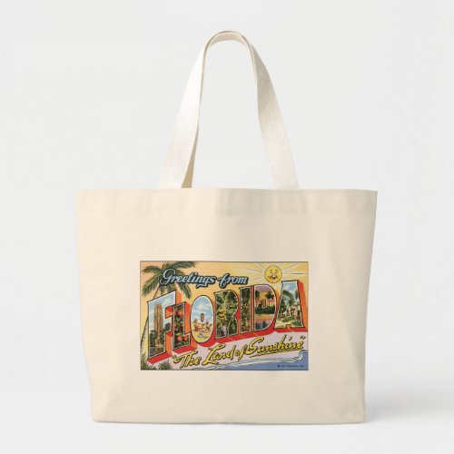 Greetings from Florida _ Vintage Travel Large Tote Bag