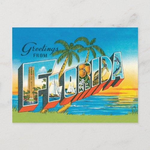 Greetings from Florida vintage with sunset Postcard