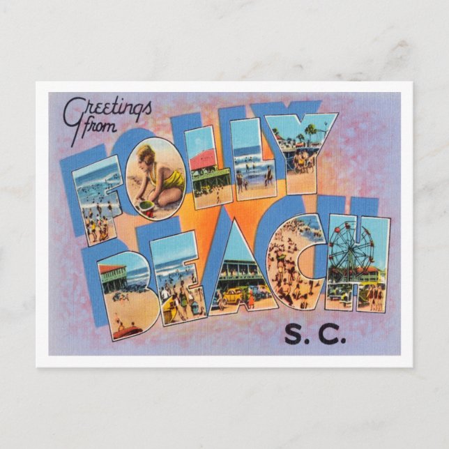 Greetings from Folly Beach, South Carolina Travel Postcard (Front)