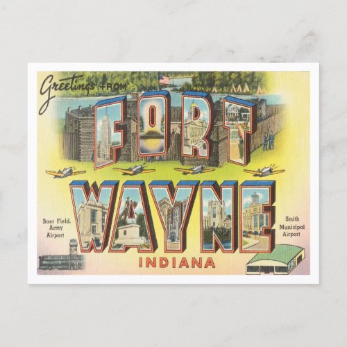 Greetings from Fort Wayne Indiana Vintage Travel Postcard
