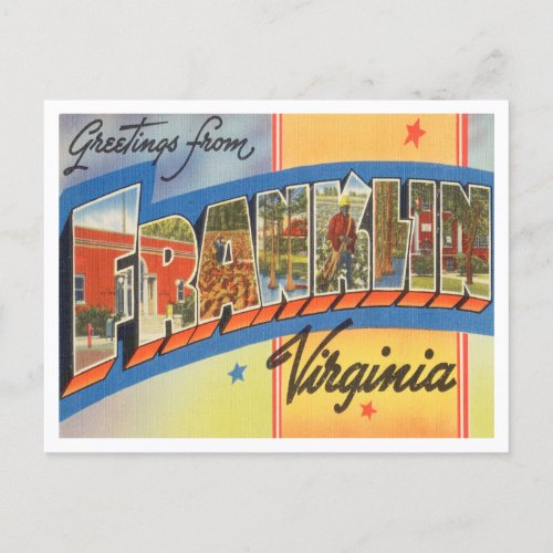 Greetings from Franklin Virginia Vintage Travel Postcard
