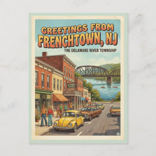 Greetings From Frenchtown NJ Retro Postcard