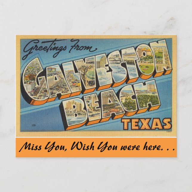 Greetings from Galveston Beach Postcard (Front)